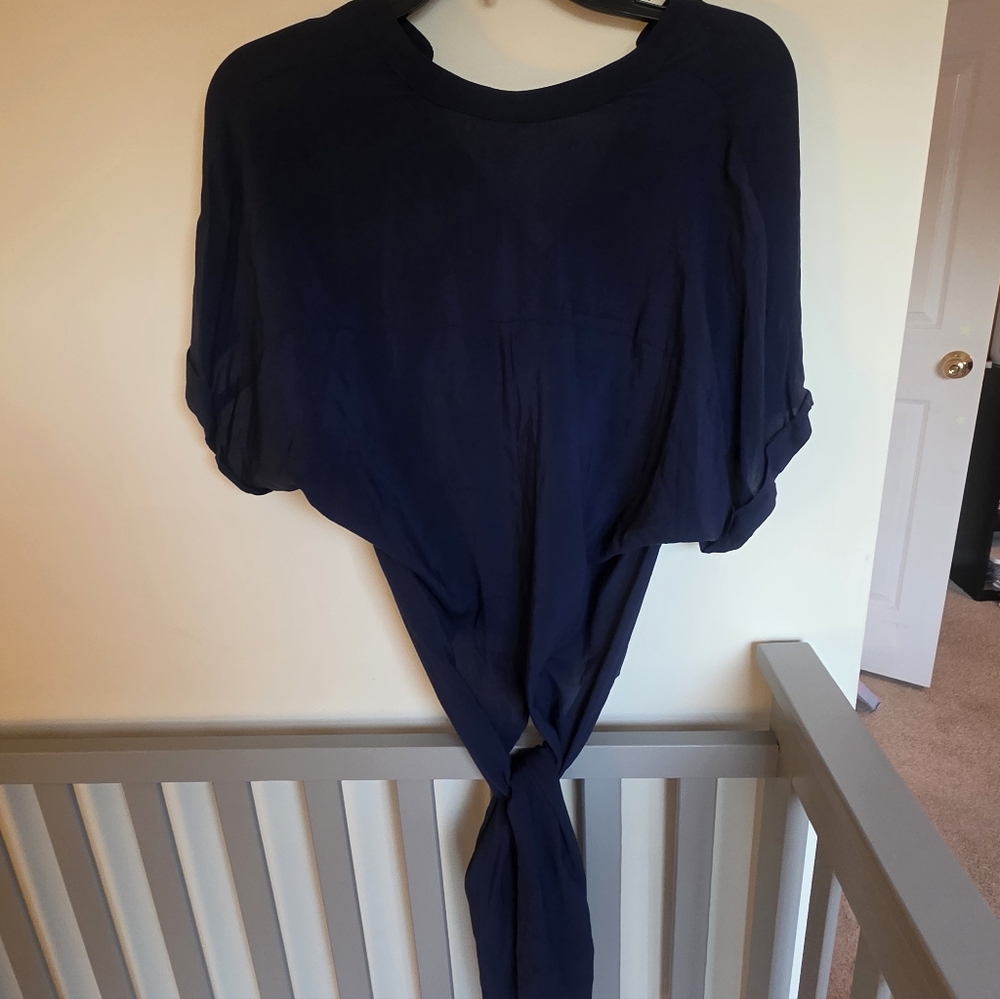 BCBGeneration Dark Navy Shirt With Wrap Ties In The Back NWT Size Xs